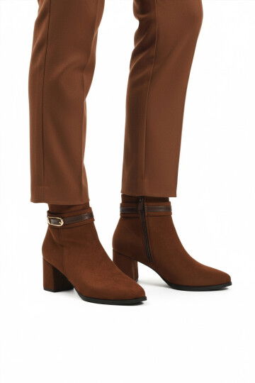 Kahve Süet Fermuarlı İçi Kürklü Kadın Topuklu Bot 547815 Z