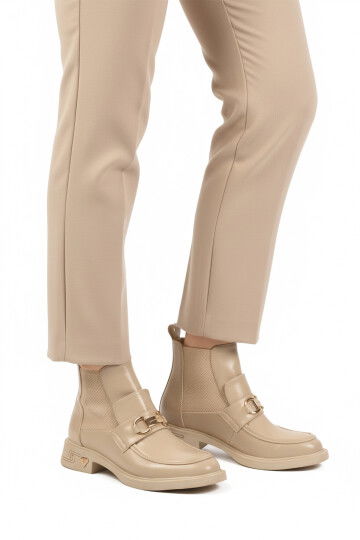 Cream Elastic Easy to Wear Non-Slip Sole Womens Boots PC-55250 Z