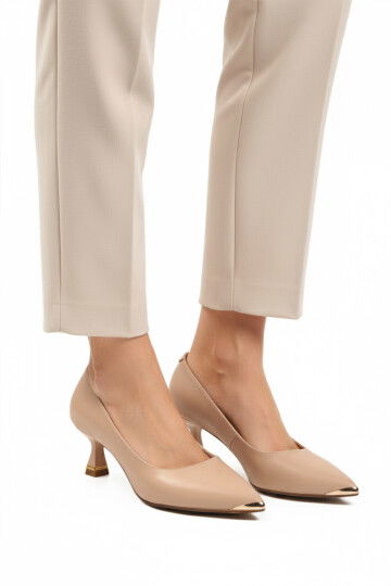 Beige Skin Thin Short Heeled Womens Evening Shoes 357171 Z
