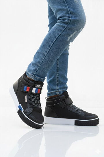 Black and White Velcro Ankle Boys Sneakers North F