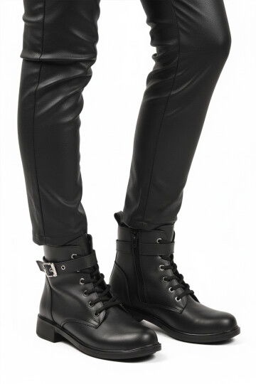 Siyah Cilt Kaymaz İçi Polarlı Fermuarlı Kadın Bot 209151 Z