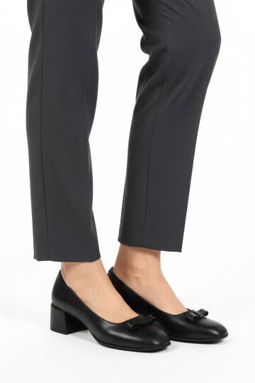 Black Skin Bow Ribbon Womens High Heel Shoes 519081 Z