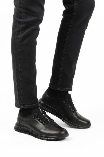 Black Lace-Up Anatomical Gel Sole Leather Mens Casual Shoes 316 M