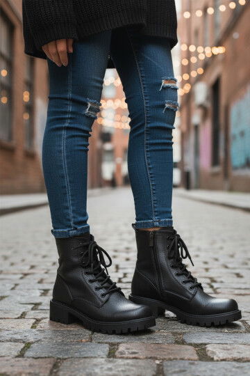 Black Floater Polar Fleece Non-Slip Sole Womens Boots 23008 Z