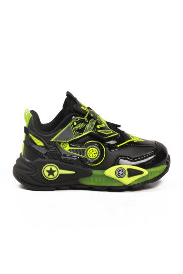 Black Yellow Velcro Boys Sports Shoes 2044 P