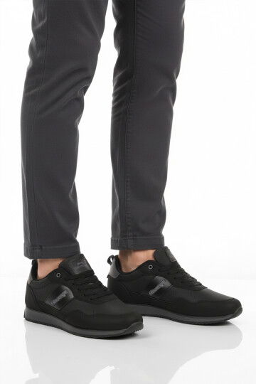 Siyah Füme Bağcıklı Cilt Erkek Spor Ayakkabı Offense M