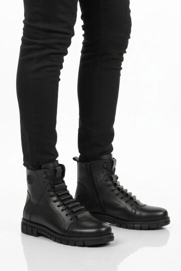 Siyah Deri Kürkü Soğuğa Dirençli Kaymaz Erkek Bot 2K8518 M