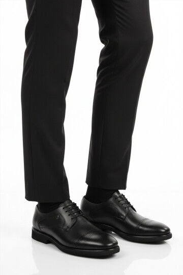 Siyah Hakiki Deri Bağcıklı Erkek Klasik Ayakkabı 3255 M