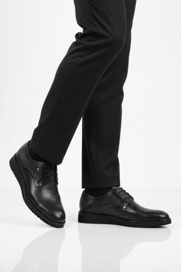 Siyah Hakiki Deri Bağcıklı Erkek Klasik Ayakkabı 3264 M