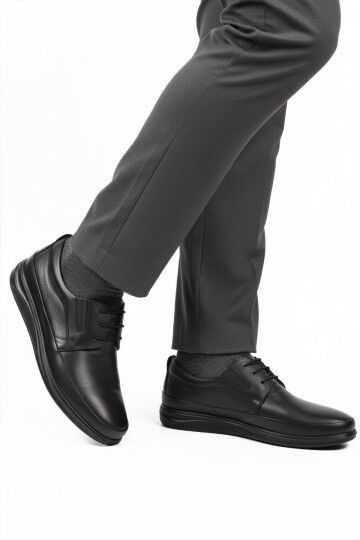 Black Lace-Up Gel Sole Anatomical Genuine Leather Mens Casual Shoes 478 M