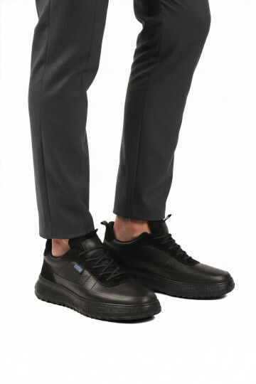 Black Genuine Leather Memory Foam Mens Casual Shoes 152-22487 M