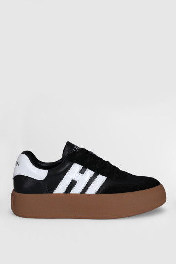 Siyah Hakiki Deri Bağcıklı Unisex Sneaker Mira G