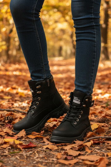 Black Polar Fleece Zippered Non-Slip Sole Womens Boots 24035 Z