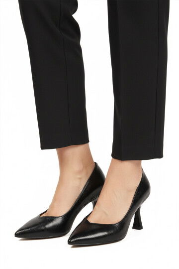 Black Wrinkled Short Thin Heeled Womens Evening Shoes 357190 Z