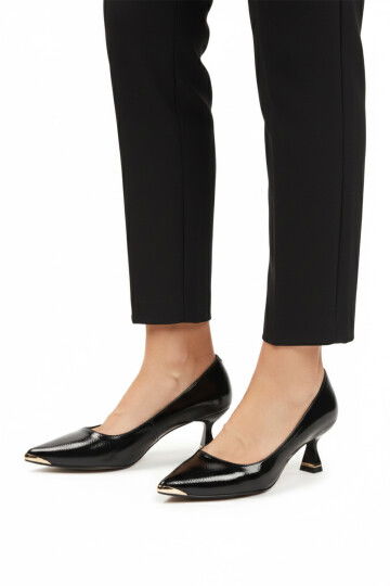 Black Wrinkled Thin Short Heeled Womens Evening Shoes 357171 Z