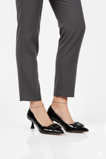 Black Wrinkled Thin Short Heeled Womens Evening Shoes 357172 Z