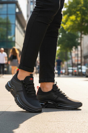 Black Red Lace-Up Lightweight Flexible Mens Sneakers Than 836 M