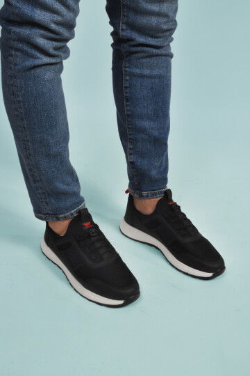 Black Red Light Flexible Lock Lace-Up Mens Sneakers Nans 6006 M