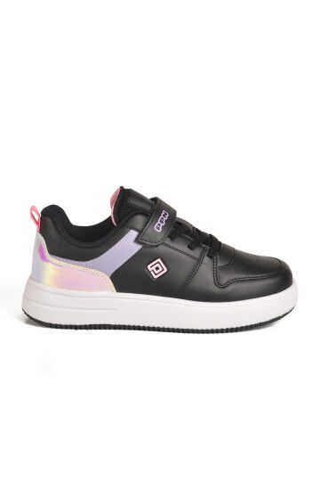 Black Lilac Velcro Lightweight Girls Sneakers 1603 F