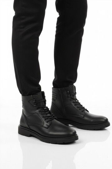 Siyah İçi Polarlı Kaymaz Fermuarlı Bağcıklı Erkek Bot 562 M