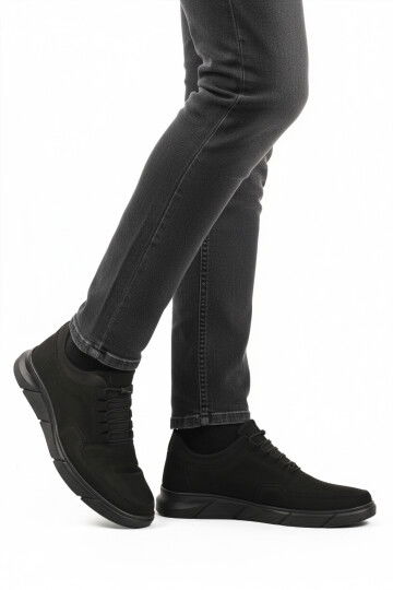 Black Nubuck Genuine Leather Rubber Laced Mens Casual Shoes 137 M