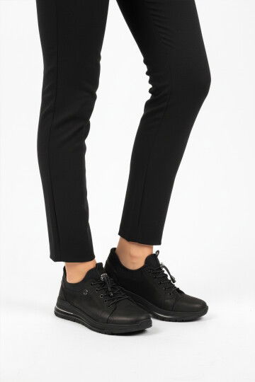 Black Nubuck Rubber Laced Womens Casual Shoes 5004 Z