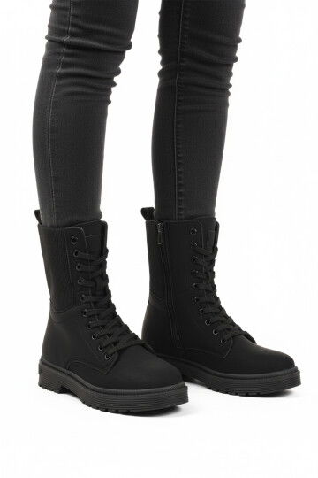 Black Nubuck Polar Fleece Zippered Long Non-Slip Sole Womens Boots 23002 Z