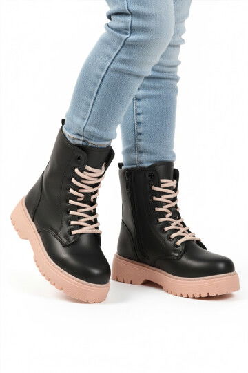 Black Powder Fleece Laced Zippered Non-Slip Girls Boots Dale 05 F