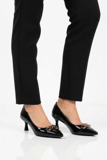 Siyah Rugan İnce Kısa Kadın Topuklu Ayakkabı 695029 Z