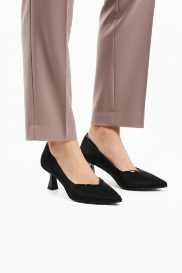 Black Satin Short Thin Heeled Evening Shoes 357188 Z