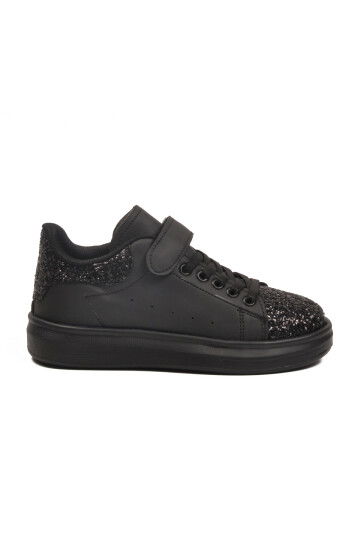 Black Glittery Velcro Light Flexible Girls Sports Shoes 2540-26K P