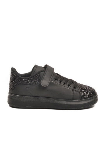 Black Glittery Velcro Lightweight Girls Sneakers 2540-26K F