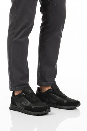 Siyah Bağcıklı Cilt Erkek Spor Ayakkabı Optica M