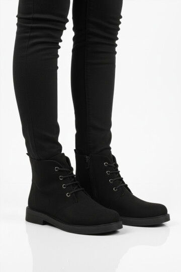Siyah Süet Bağcıklı Fermuarlı Kaymaz Kadın Bot 284098 Z