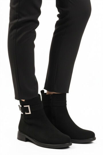 Siyah Süet Fermuarlı Kaymaz İçi Polarlı Kadın Bot 209144 Z