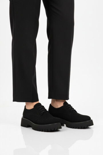 Black Suede Thick Sole Womens Casual Shoes 572451 Z