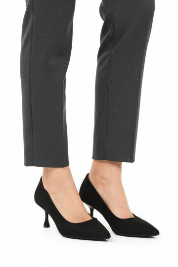 Black Suede Womens Thin Short Heeled Evening Shoes 695033 Z