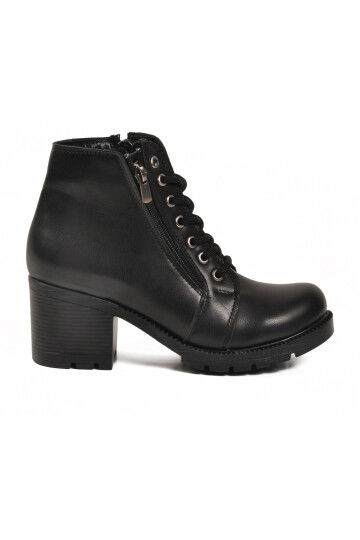 Black Lace-Up Zippered Heeled Womens Boots 196 Z