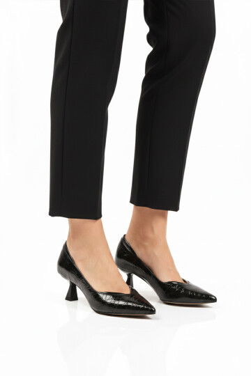 Black Short Thin Heeled Evening Shoes 357188 Z