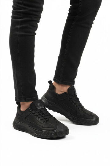 Siyah Hakiki Deri Erkek Casual Yürüyüş  Ayakkabısı Season M