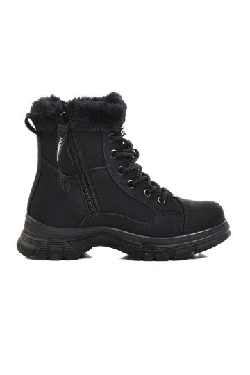 Black Emerald Fur Lined Zippered Non-Slip Sole Girls Boots 24072 F