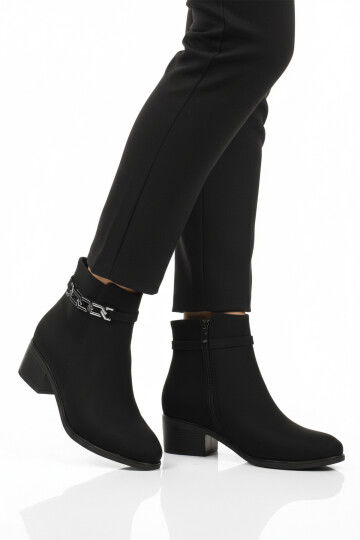 Siyah Zümrüt Fermuarlı Polarlı Kadın Topuklu Bot 325131 Z