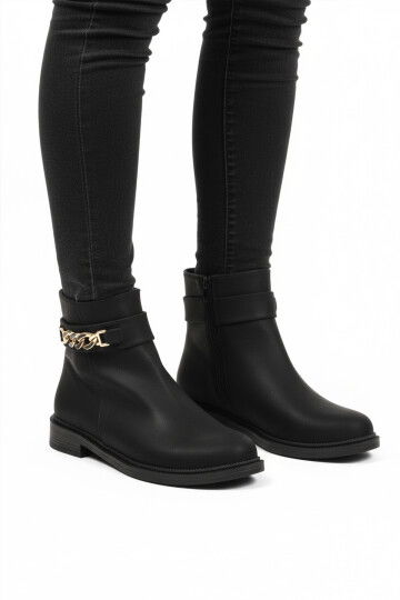 Siyah Zümrüt İçi Kürklü Fermuarlı Kaymaz Kadın Bot 636182 Z