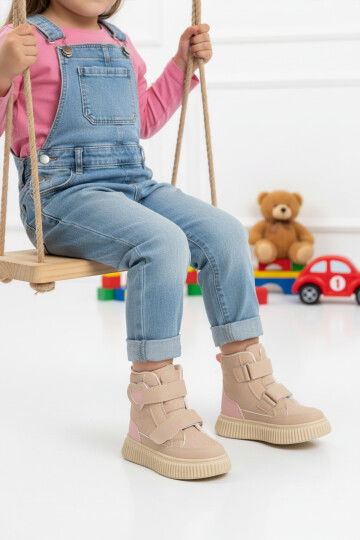 Bej Cırtlı Desenli Kaymaz Taban Kız Çocuk Bot Alalis P