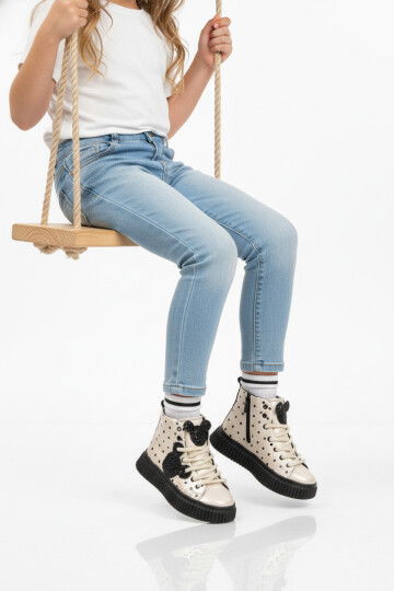 Bej Fermuarlı İçi Polarlı Kaymaz Taban Kız Çocuk Bot Aisha F