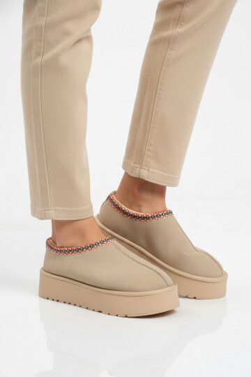 Bej İçi Kürklü Kadın Casual Ayakkabı U-50 Z