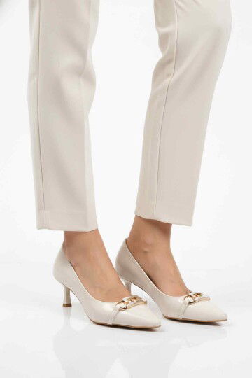 Beyaz İnce Kısa Topuklu Kadın Abiye Ayakkabı 695029 Z