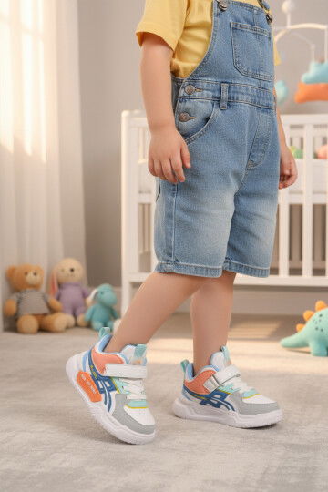 Beyaz Lacivert Cırtlı Unisex Çocuk Spor Ayakkabı BNI-11092 P