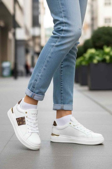 Beyaz Bağcıklı Kadın Sneaker BNI-12132 G