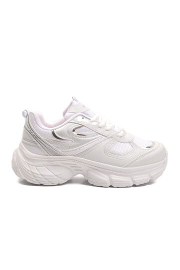 Beyaz Bağcıklı Hafif Yüksek Taban Kadın Sneaker 2376 G